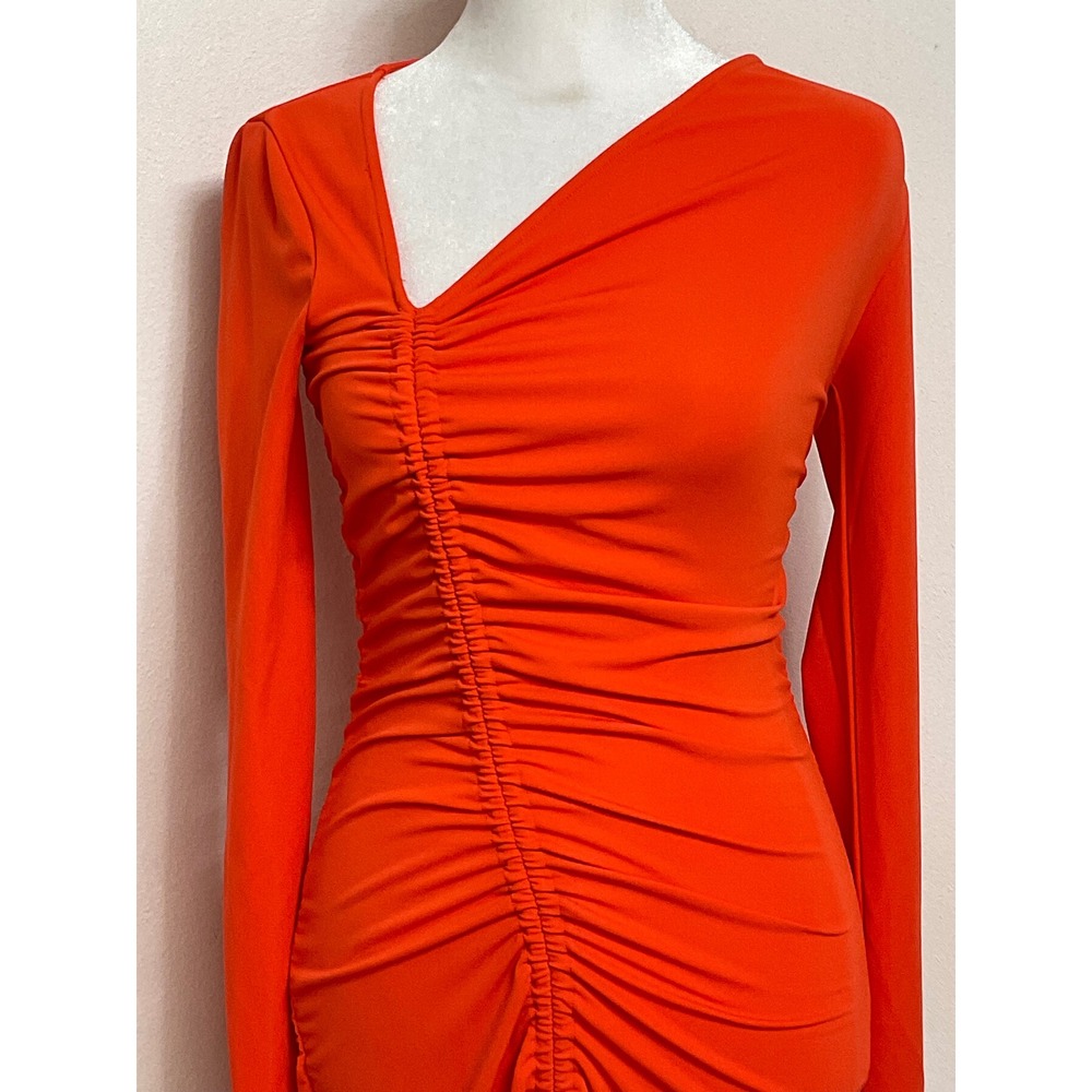 Michael Costello X REVOLVE women's dress Kylee orange midi maxi ruched sheath XS